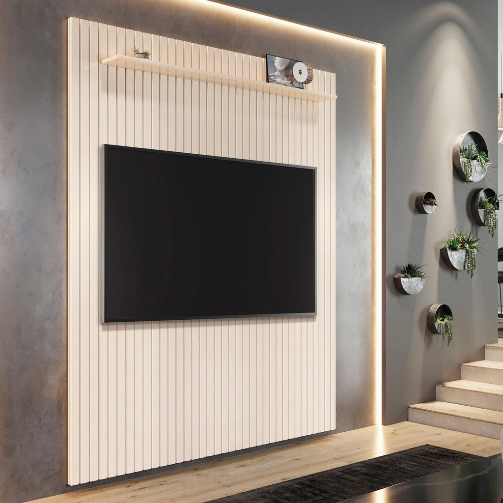 Painel 100% MDF  para TV 75 Polegadas Ripado Arbo Off White em Oferta na Shopee