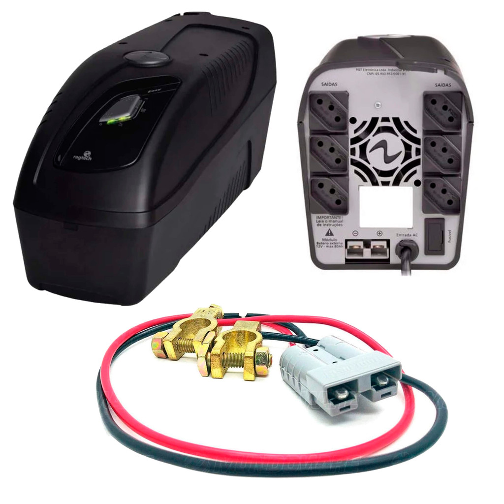 Kit Nobreak Ragtech 700VA  20NEW4139 Easy Way 6 Tomadas + Cabo Conexão Bateria 12v em Oferta na Shopee