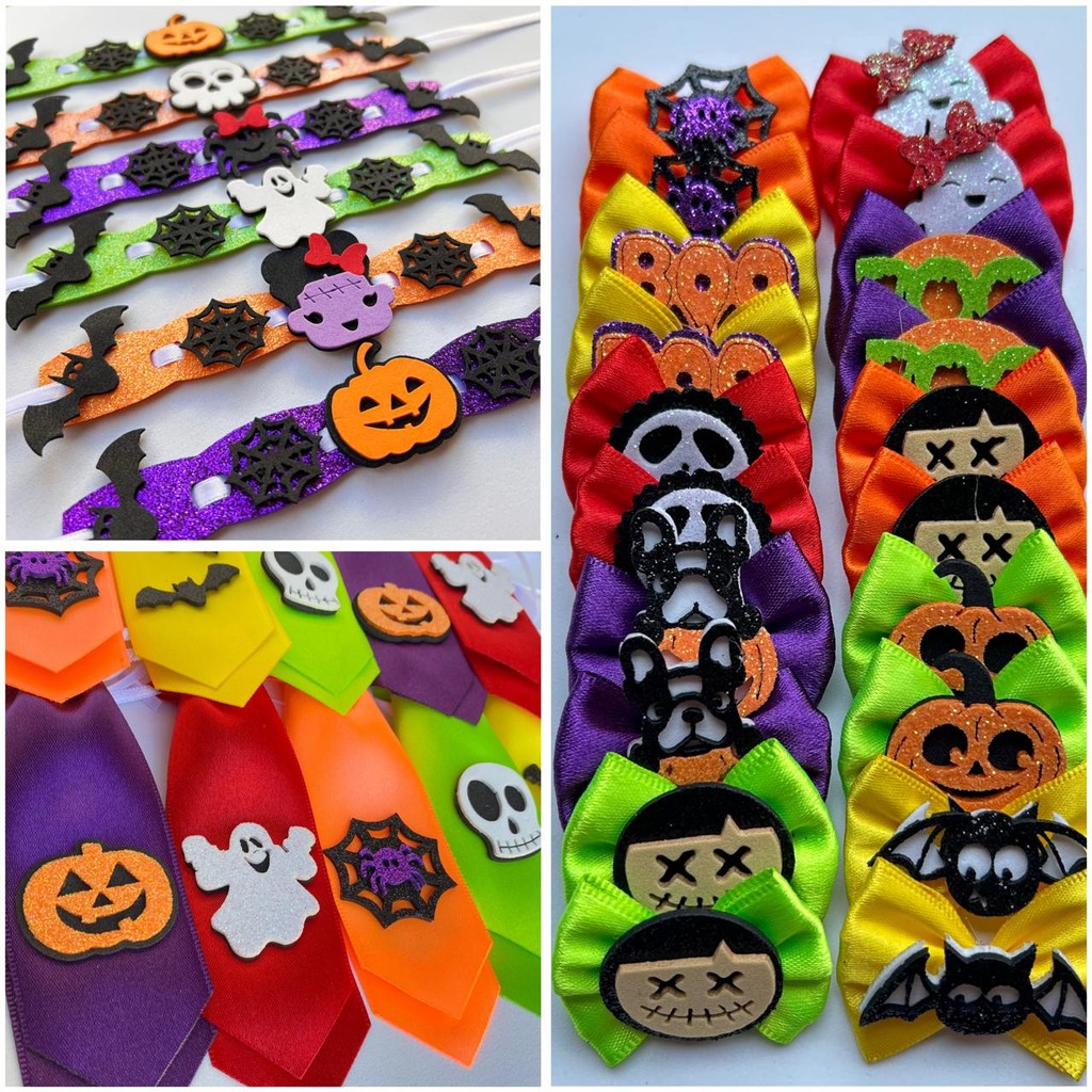Kit Laços Gravatas Pet Halloween - Tamanho M