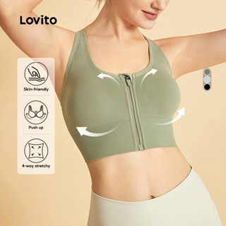 Lovito Sutiã Esportivo de Alto Suporte para Treino Sem Costura com Absorção de Suor Zíper Frontal L34AD001 em Oferta na Shopee