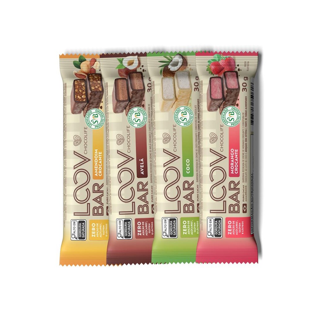 Barrinhas Loov  Bar Sortidas 04 Unidades  Chocolife  Zero Açúcar 30g