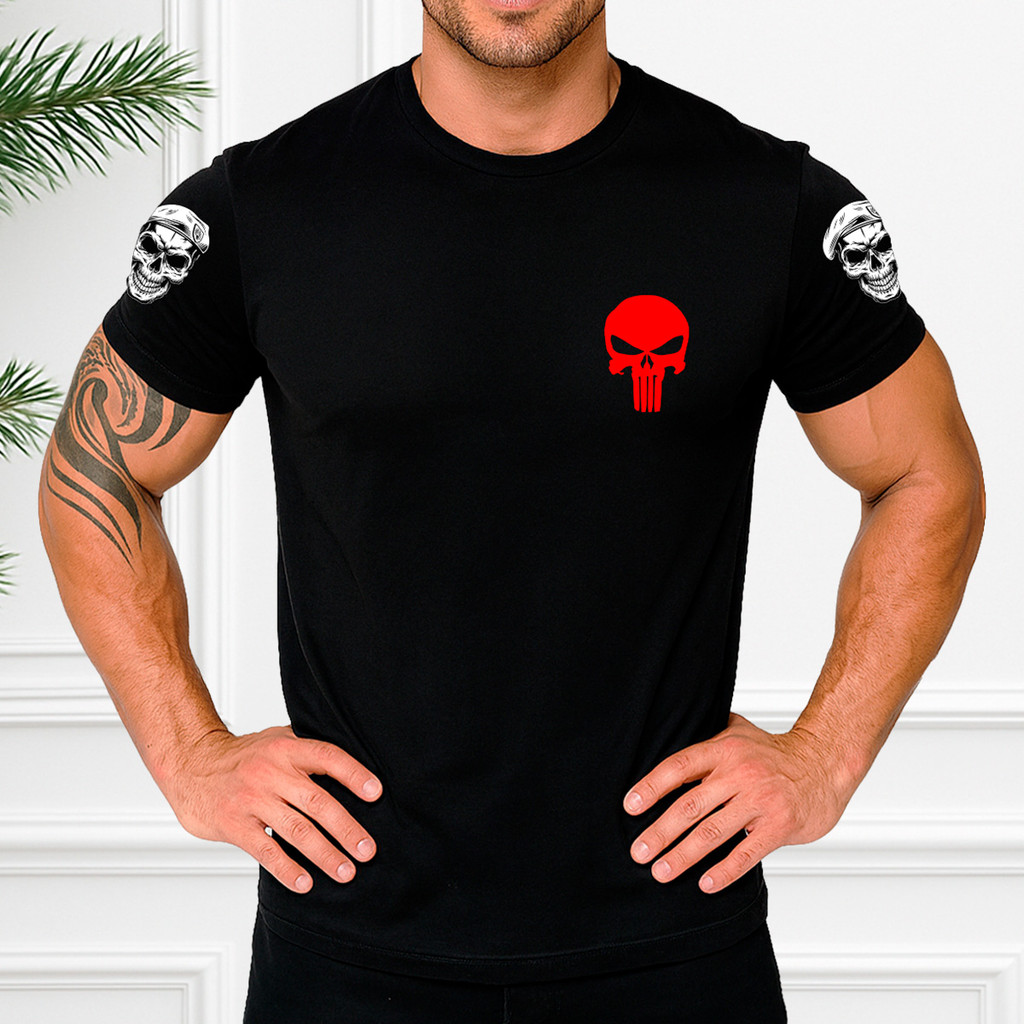 Camiseta Masculina Caveira Segurança Estampada Academia Treino Musculação 100% Algodão Respirável