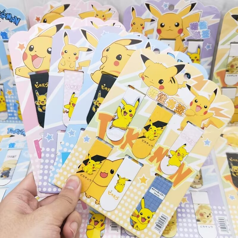 Novo 6 Pçs/set Pokemon Pikachu Marcador Magnético Titular Com Página Dupla Face Lançando Marcadores