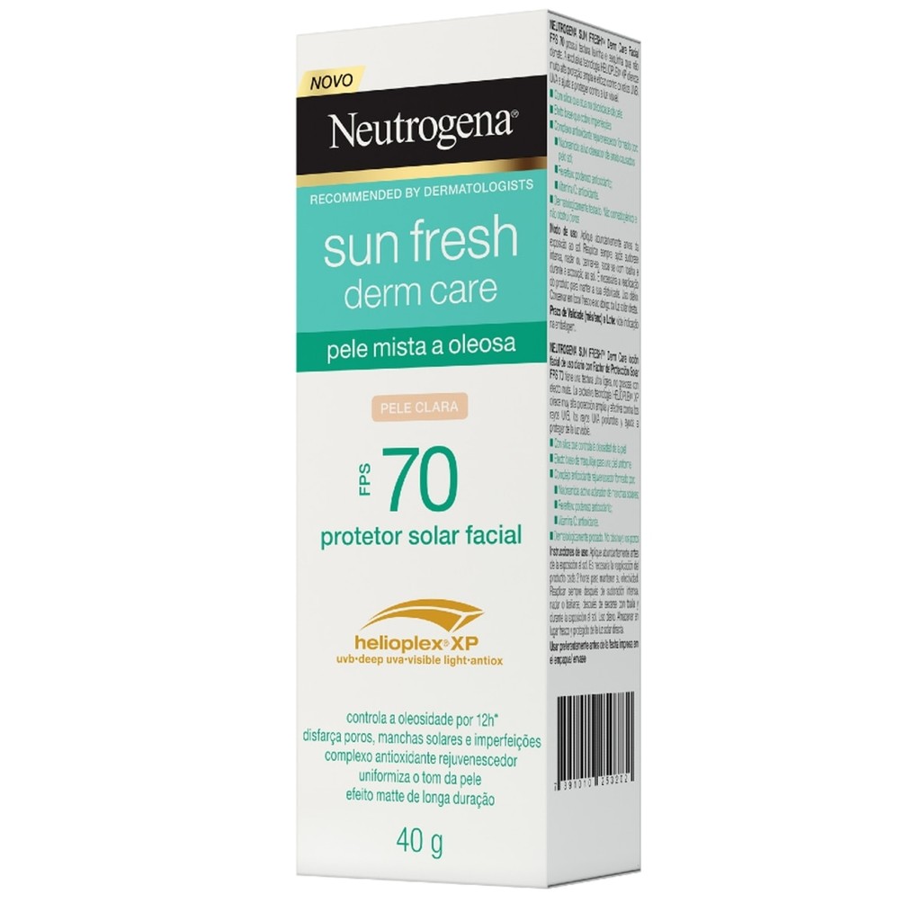 Protetor Solar Facial Neutrogena Sun Fresh Derm Care Pele Clara FPS70 40g em Oferta na Shopee