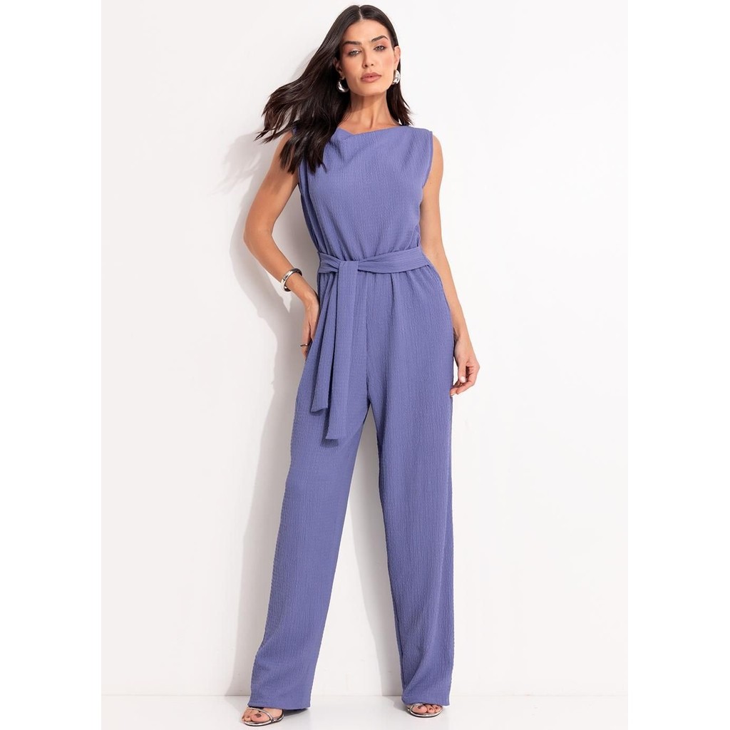 Macacão Em Malha Texturizada Azul Quintess em Oferta na Shopee