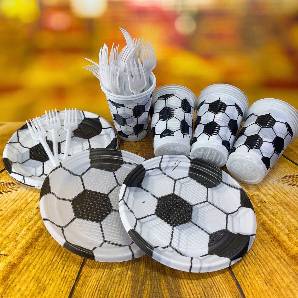 KIT 150 ITENS FESTA FUTEBOL COPOS + PRATOS + GARFOS em Oferta na Shopee