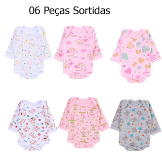 Kit Body Bebê Manga Longa Estampas Fofas 06 Peças - Top Chot em Oferta na Shopee