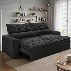 Sofá Retrátil e Reclinável 2,30m Essence Velusoft Preto Cama inBox