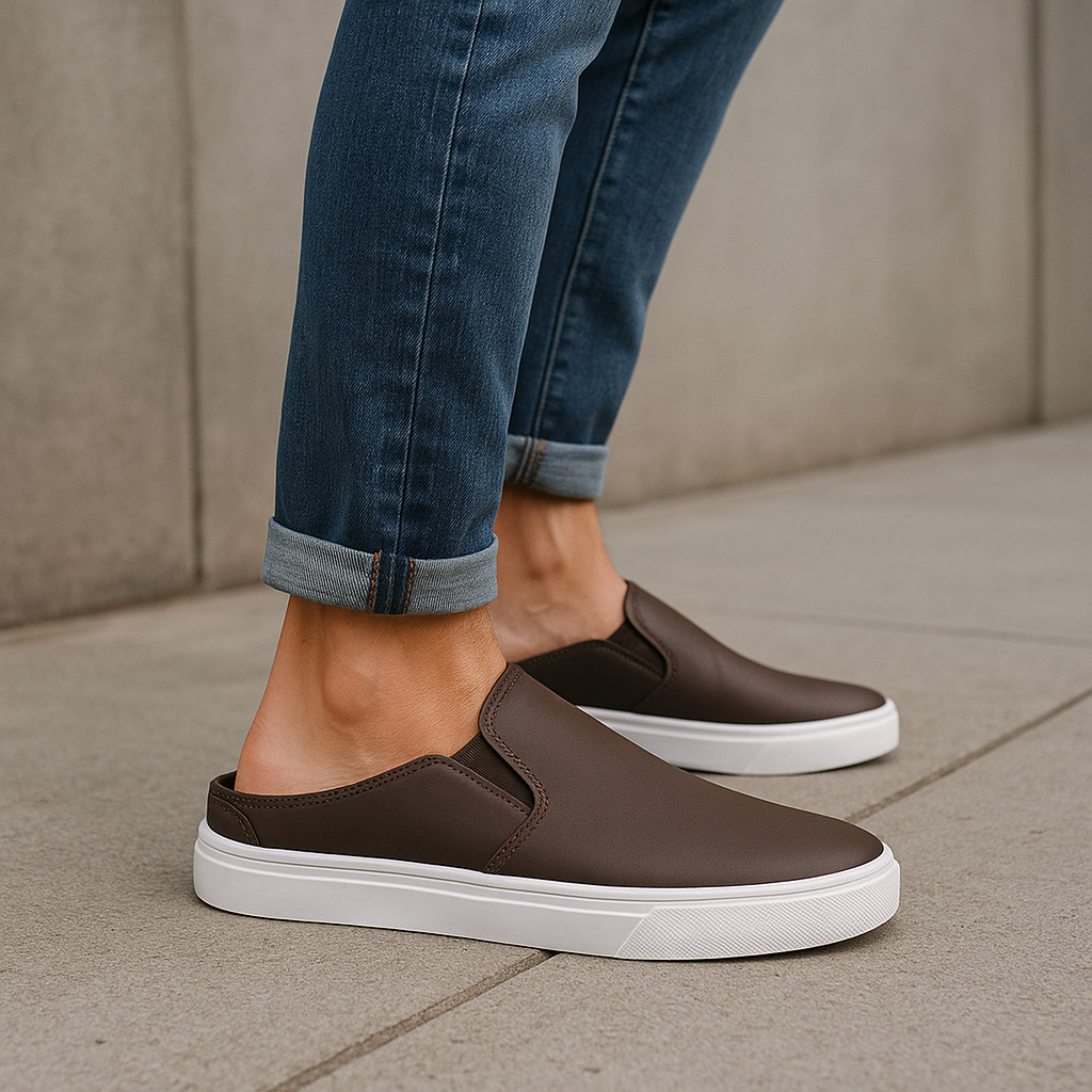 Tênis Mule Masculino Slip On Elegante Couro Urban Versátil Verão Envio Imediato
