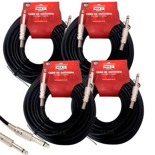 Kit 4 Cabo P10 P10 Mono Guitarra Violão Baixo Cavaquinho Caixa Som Amplificador 10m Metros