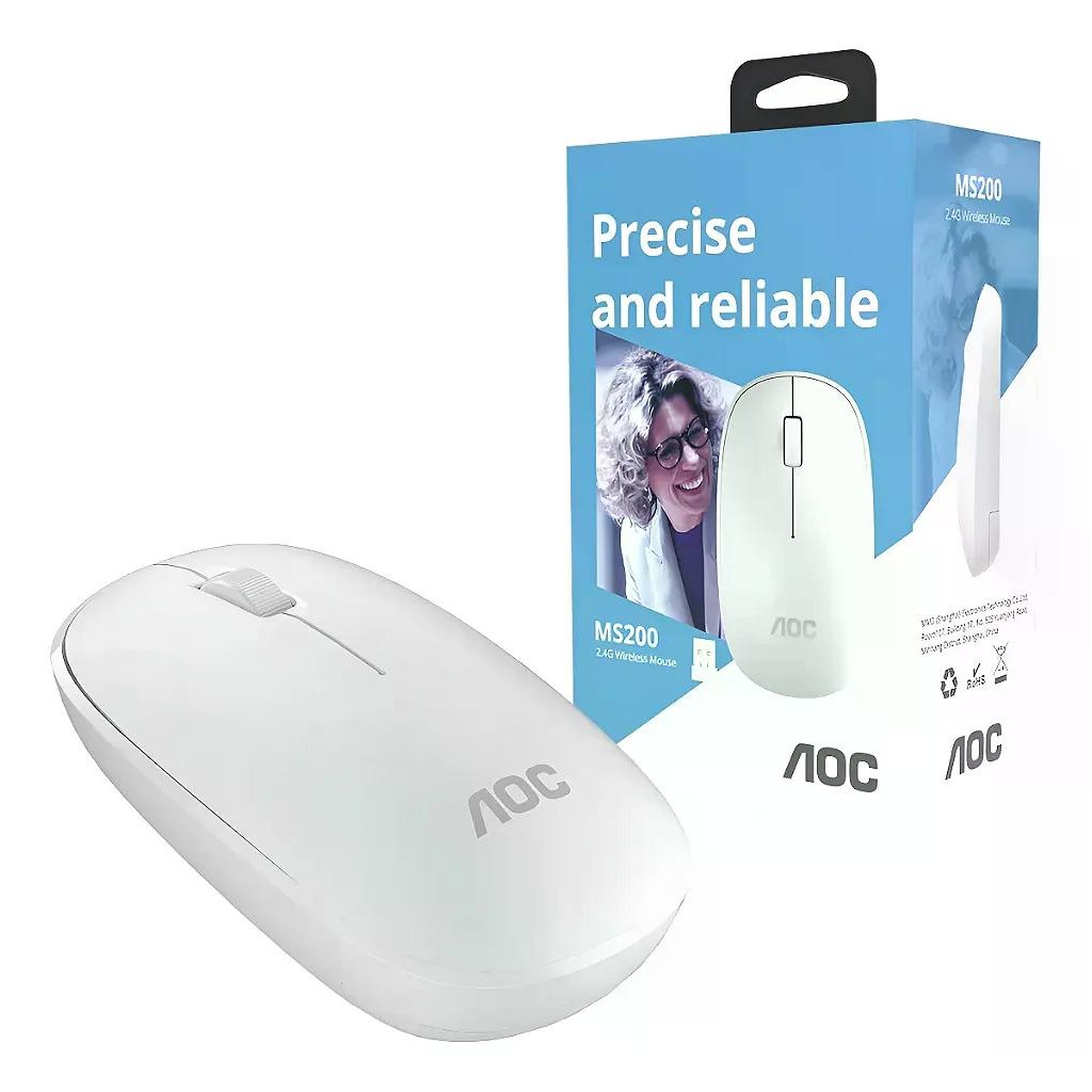 Mouse Óptico Sem Fio Wireless 2.4 Ghz 1600 Dpi Branco AOC
