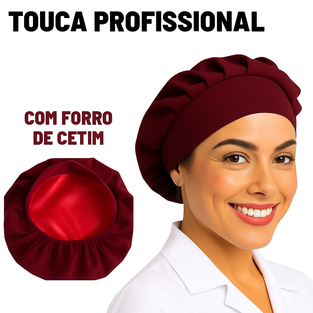 Touca cirúrgica com forro de cetim hospitalar feminina enfermagem doceira cozinha com elástico em Oferta na Shopee