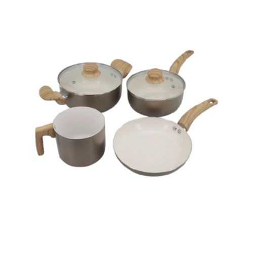 Conjunto Panelas Jogo Panelas Antiaderentes 4 Peças com Tampa de Vidro Revestimento Cerâmico Cabo Baquelite Fácil Limpar