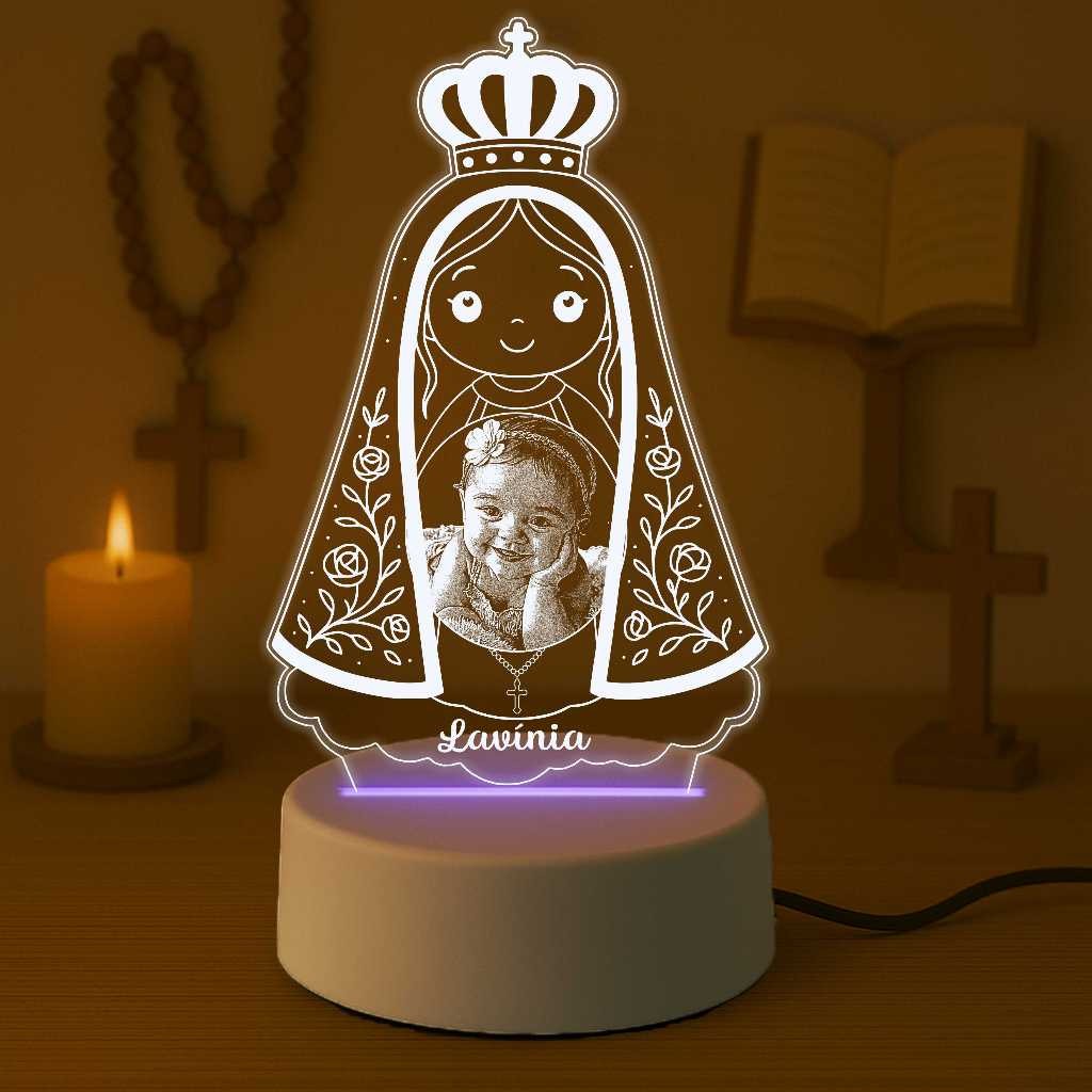 Luminária Nossa Senhora Aparecida Foto Criança Personalizada, Presente, Bebê, lembrancinha, batismo, crisma, Presente
