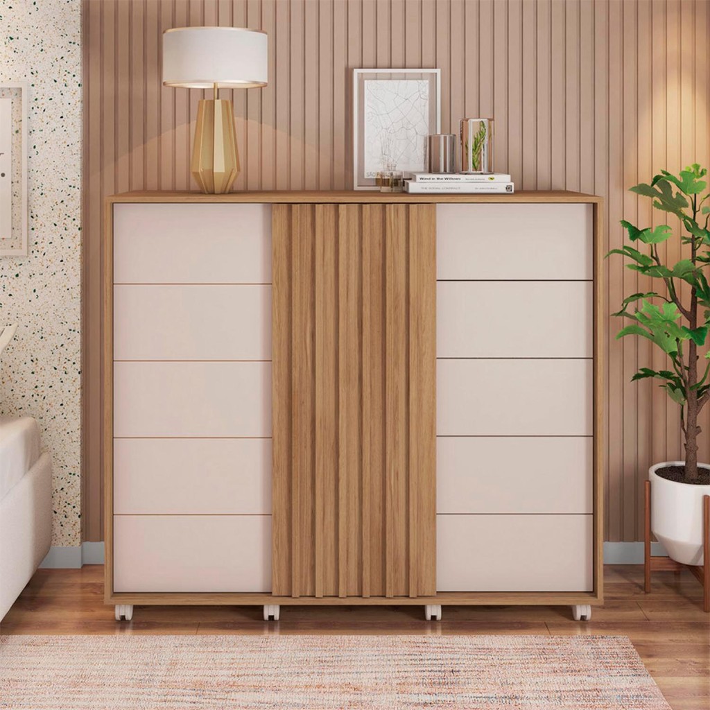 Cômoda Pegasus 2 Portas 5 Gavetas 3 Prateleiras Caemmun em Oferta na Shopee