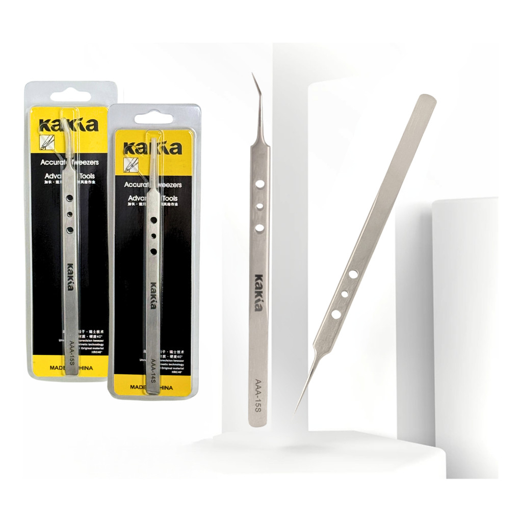 Kit 2 Pinças De Precisão Curva E Reta Kakía 16cm Profissional