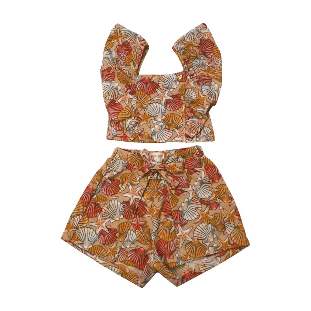 Conjunto Infantil Blusa e Shorts Estampado Conchas 8330 - Pokotinha