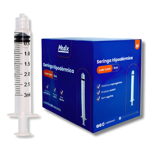 20 Seringa 3ml Luer Lock Medix Sem Agulha 3 Ml