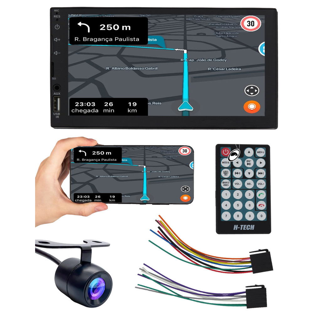 Multimídia 2 Din 7 Polegadas H-Tech HT-3000G3 + Câmera de Ré