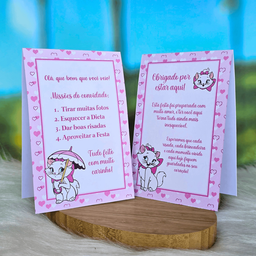 10 a 30 Plaquinhas de mesa GATINHA MARIE - Centro de mesa Lembrancinha de festa infantil