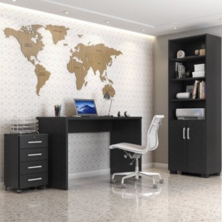 Kit 3 Peças com Escrivaninha Gávea, Gaveteiro e Armário Espresso Móveis Preto em Oferta na Shopee