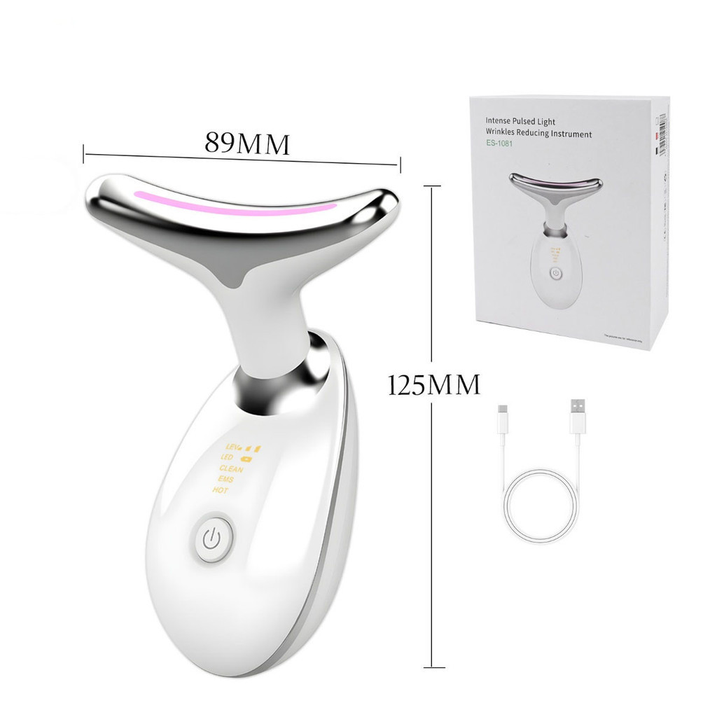 Massageador Facial Elétrico com Luz LED 3 Cores | EMS + Vibração | Recarregável USB | Cuidados com a Pele