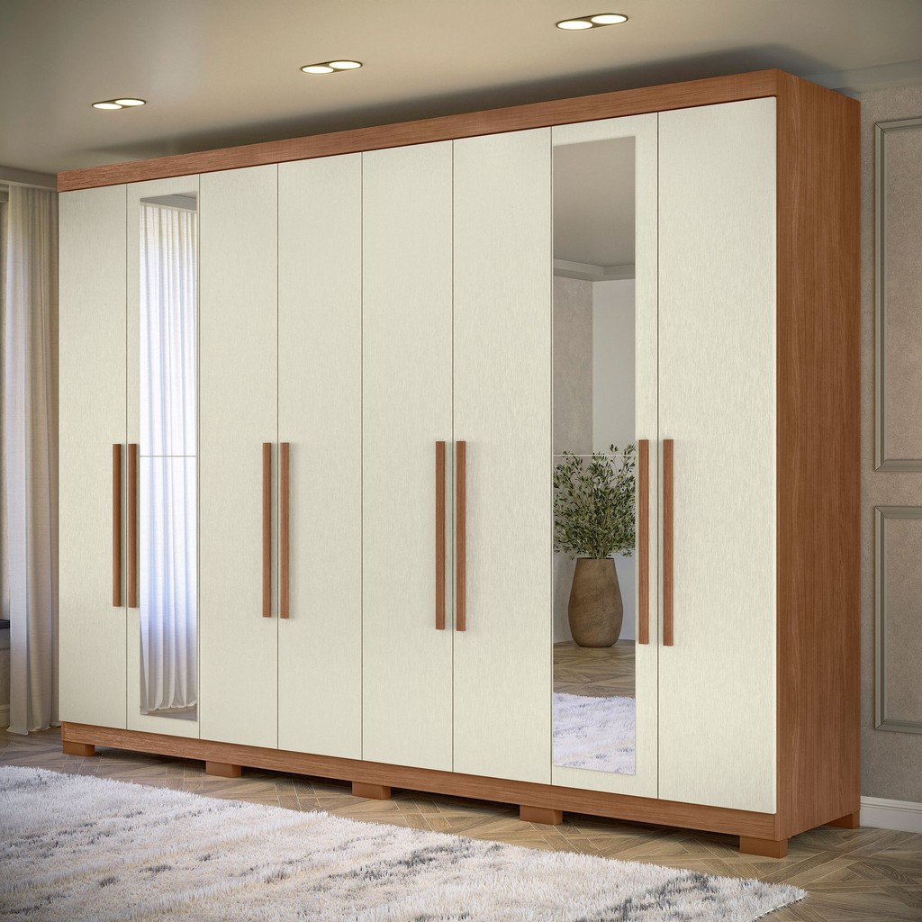 Guarda-roupa 8 Portas 4 Gavetas Master New com Espelho e Pés Jatoba/Areia em Oferta na Shopee