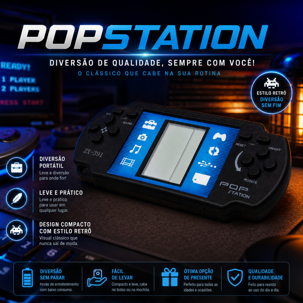 Mini Game Pop Station Retrô com 9999 Jogos Premium
