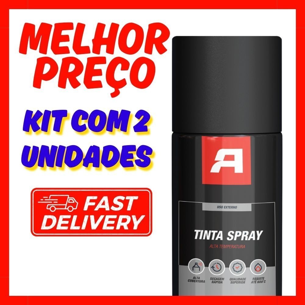 Kit 2 Tinta Spray Uso Geral 400ml - Preto Fosco Alta Temperatura Fast Delivery Chance única Imperdível