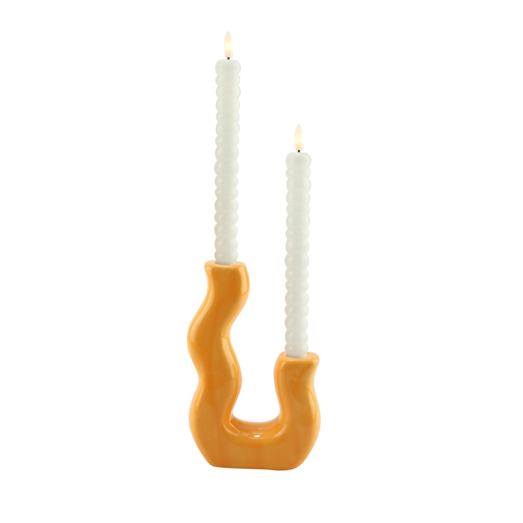 Castiçal Caiçara porcelana 12,5x4,7x19cm laranja -L Hermitage
