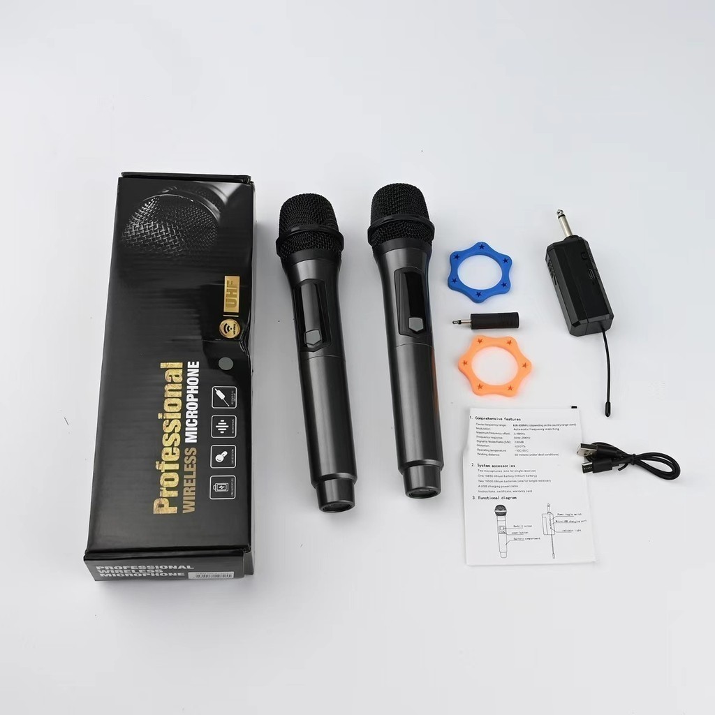 KIT 2 Microfone Sem Fio Profissional UHF conjunto com 2 Microfones + Receptor Recarregável  marisa