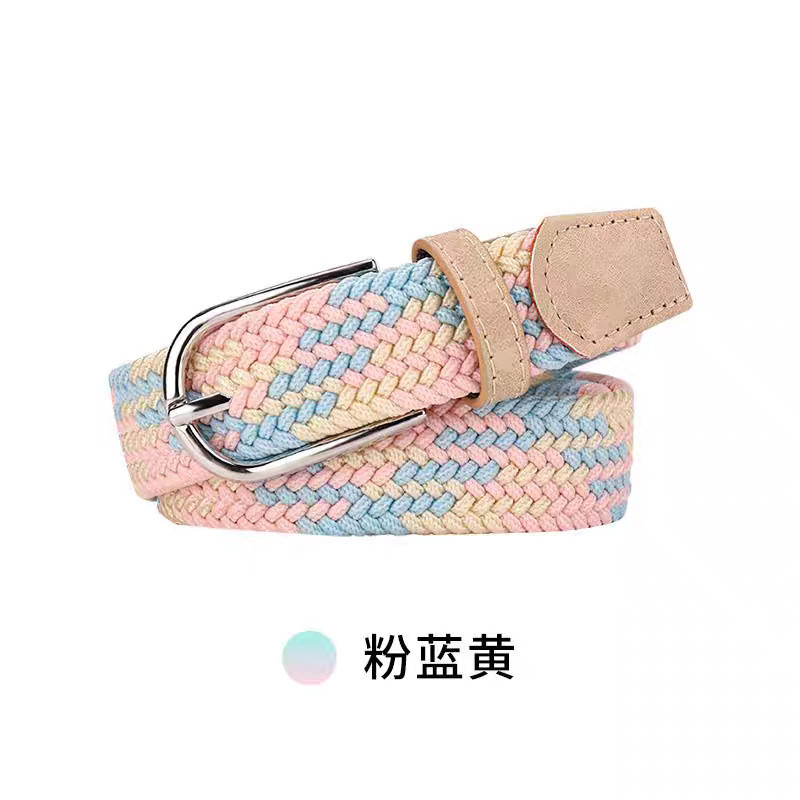 Cinto de couro sem furos, versátil para jeans, cinto de lona feminino, cinto elástico trançado com fivela de pino, cinto