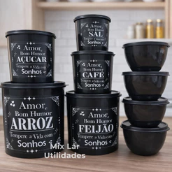Kit de mantimentos organizadores de cozinha com 9 potes plásticos