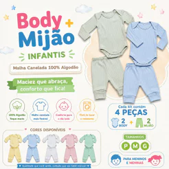 Kit 4 Peças Canelado 2 Conjuntos Body Manga longa e Mijão Barato Enxoval
