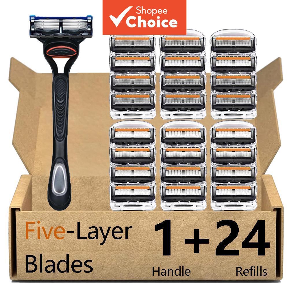 Barbeador De Segurança Manual Com 24 Lâminas-Aço Inoxidável De 5 Camadas , Cabo De Metal Ergonômico , Versátil Para Barb