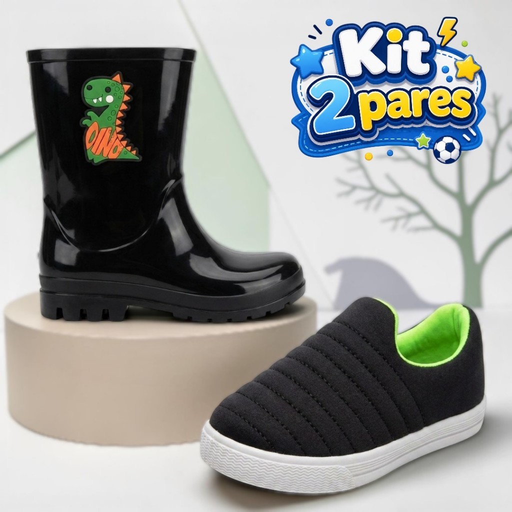 Kit 2 Pares Galocha Cano Alto e Calce Fácil Infantil Menino Divertida e Confortável