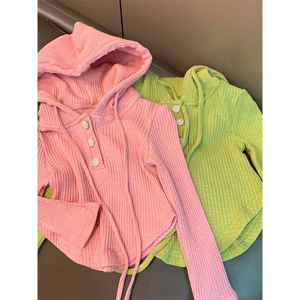 Meninas de manga comprida com capuz de malha camiseta versão coreana frito rua crianças meninas bebê primavera outono ro
