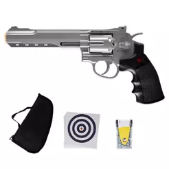 Revólver de Pressão Co2 SR357 Silver 4.5mm – Crosman + Capa + Alvo + Porta Alvo + Cilindro + Esfera