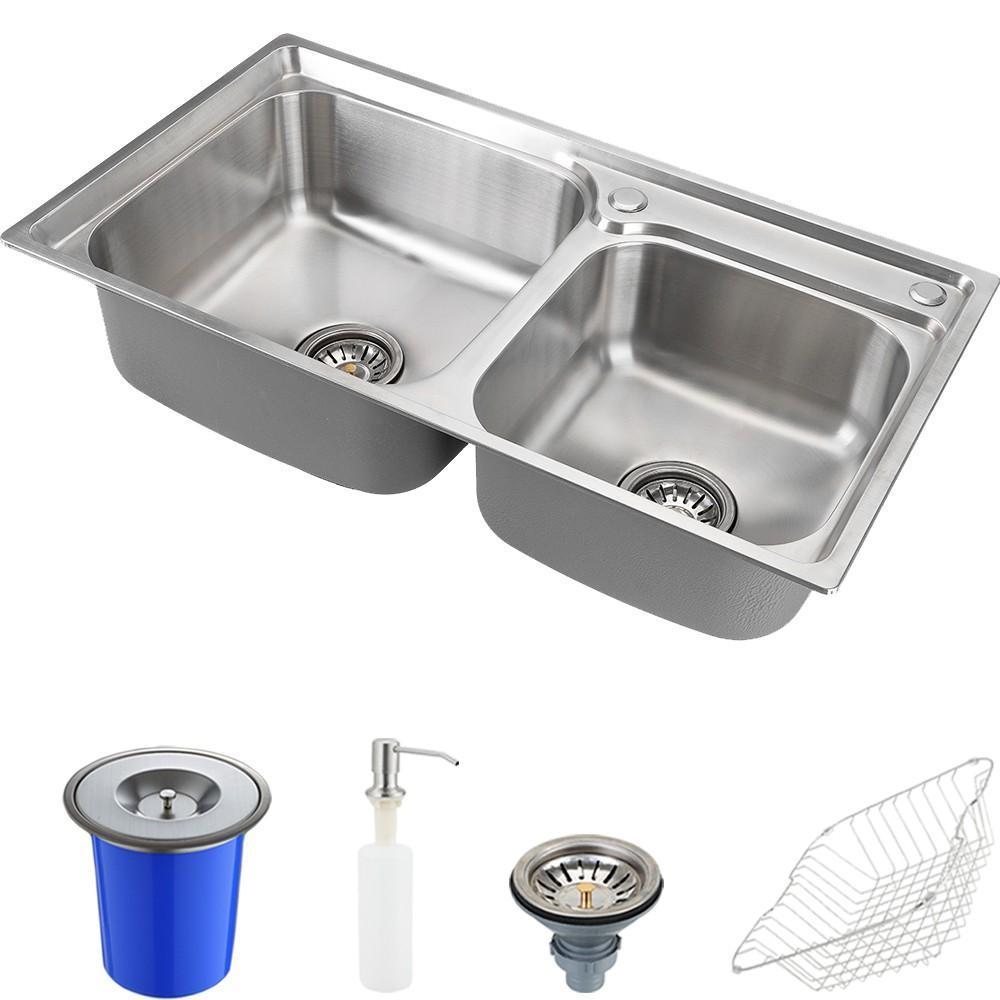 Kit Cuba p/ Cozinha Gourmet Pia Dupla Aço Inox com Acessórios e Lixeira Ticunas Pingoo