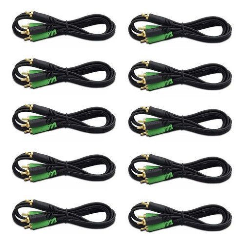 10x Cabo Rca 1 Metro Banhado A Ouro + Fio Terra Profissional