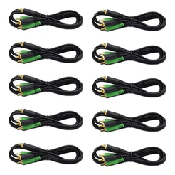 10x Cabo Rca 1 Metro Banhado A Ouro + Fio Terra Profissional