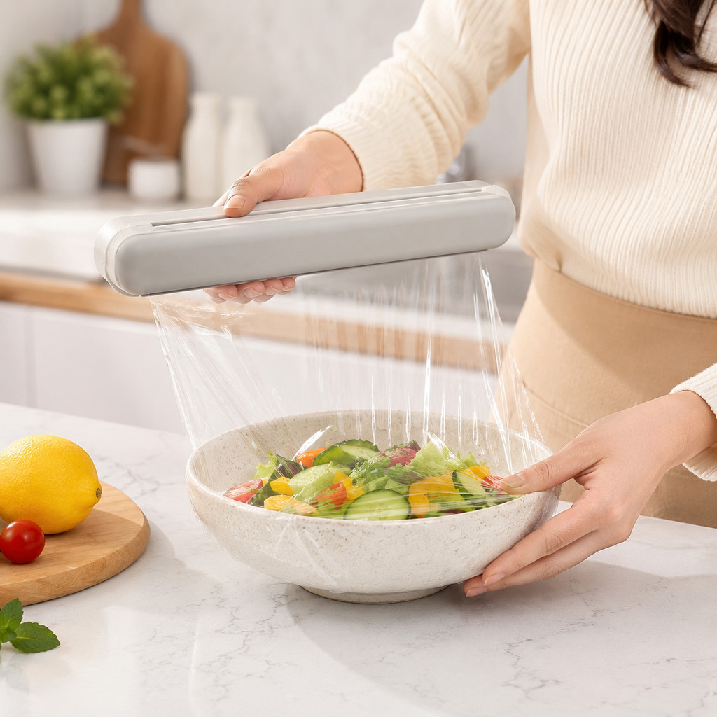 Cortador Dispenser de Filme PVC Premium com Lâmina Deslizante | Organizador Prático de Cozinha