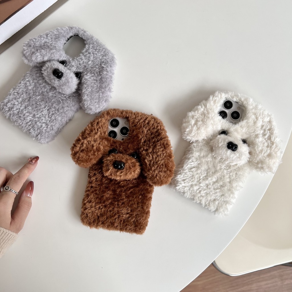 Capa de celular compatível com 12/16Pro Max/8plus13, pelúcia Teddy dog, iPhone15 XR/XS