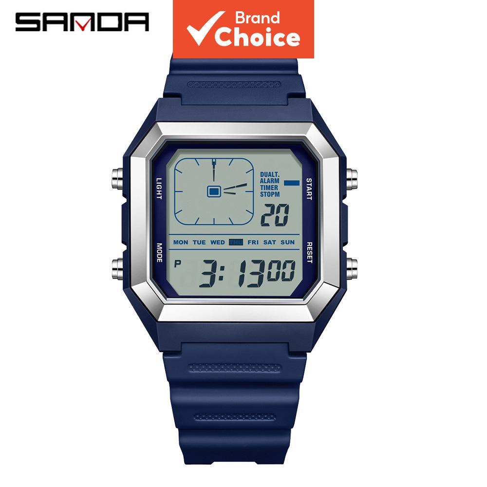 Relógio Digital Analógico Casual Quadrado Sanda 6307, Relógio de Pulso Minimalista Multifuncional com Alarme para