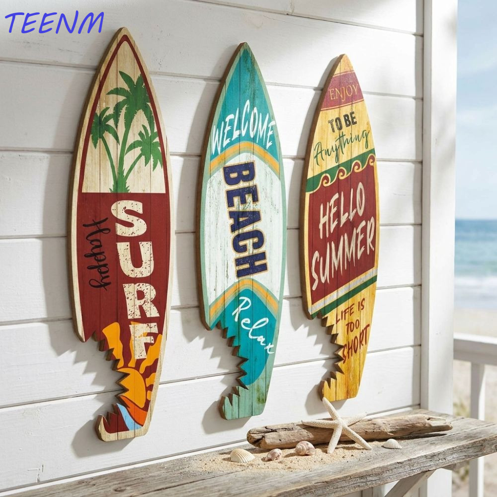 TEENM 3 Peças De Suspensão De Parede Para Prancha De Surf , Estampa Vintage Estilo Havaiano , Decoração De Praia , Feita