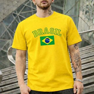 Camiseta Brasil Bandeira Masculina Algodão Copa do Mundo Seleção Casual Retro