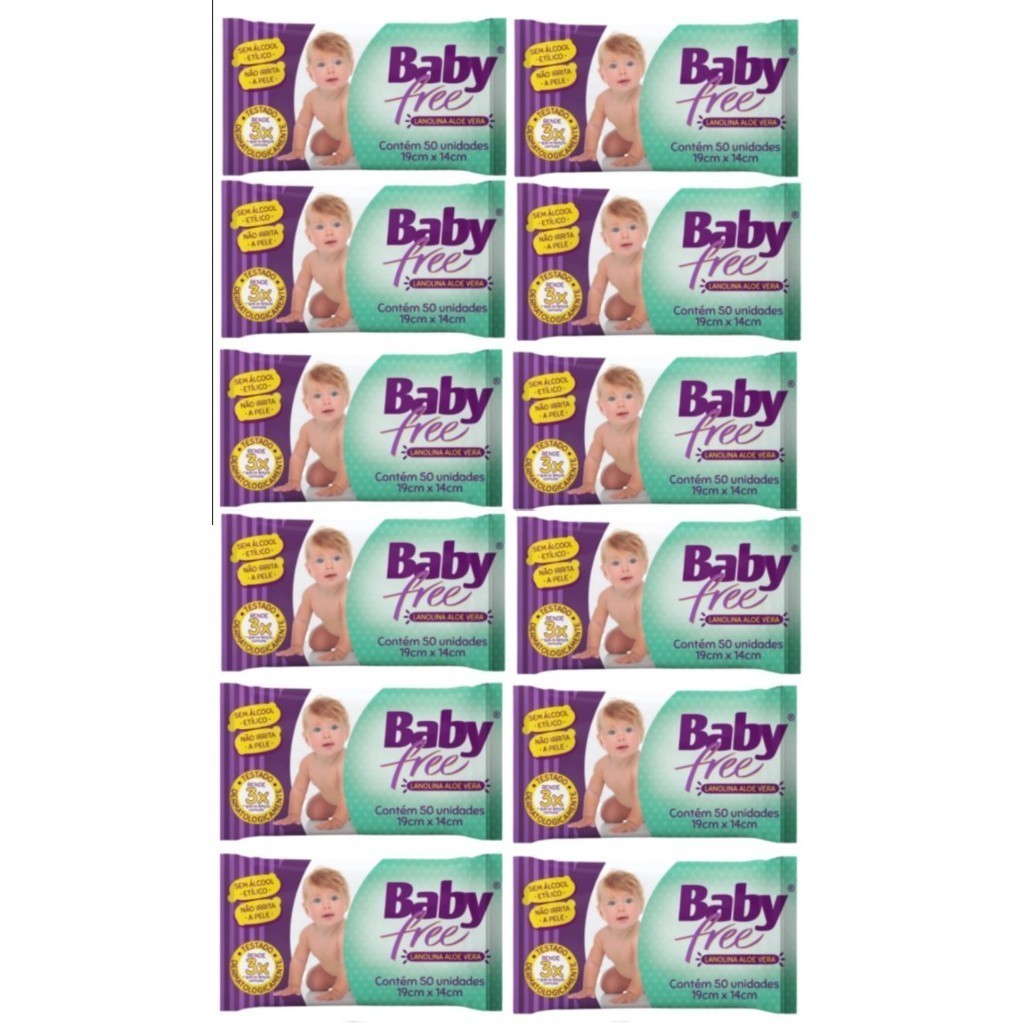 Kit com 10 Lenços Umedecidos Baby Free Toalha Umedecida Qualybless 10 Pacotes c/ 50 uni Total 500und
