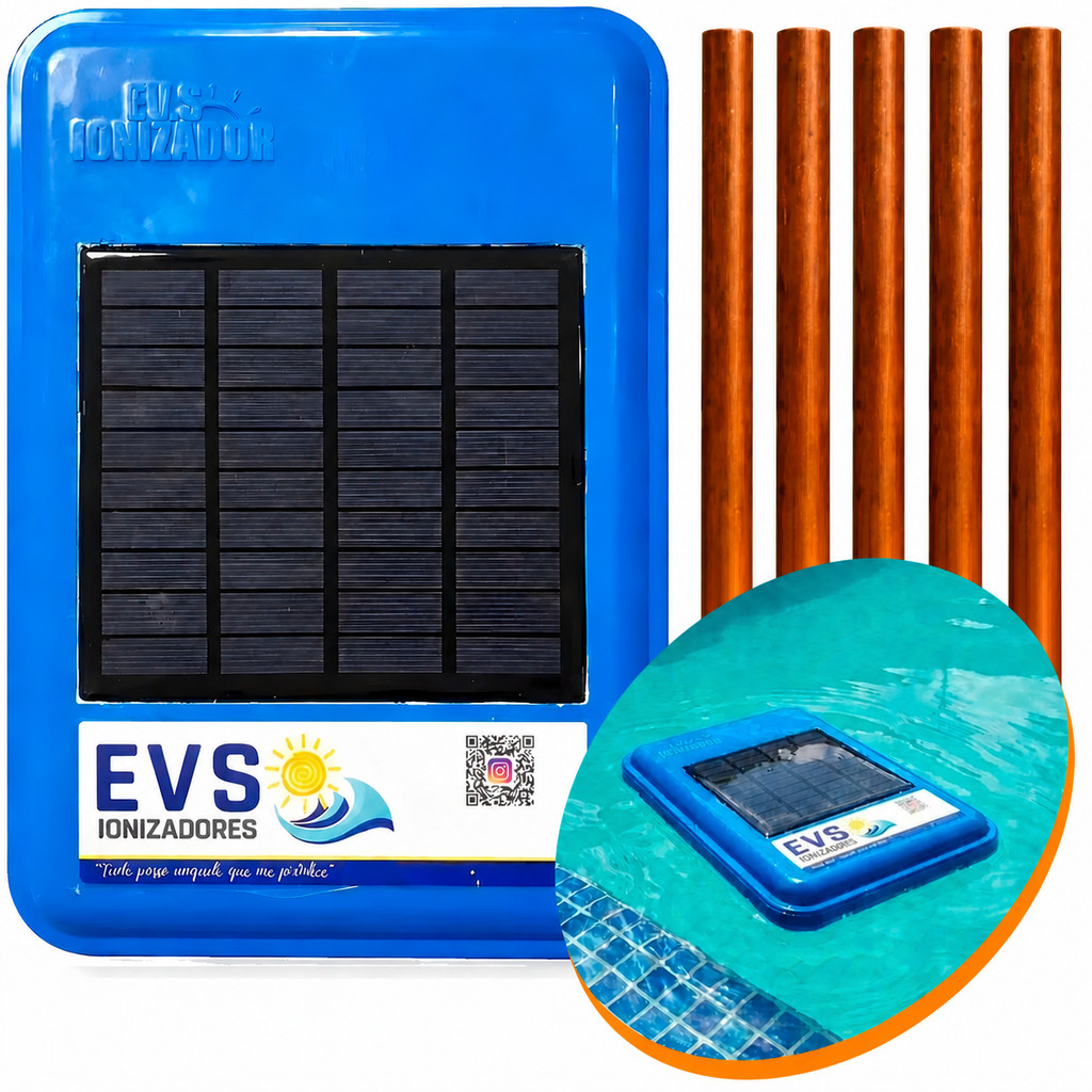 Kit Ionizador Piscina + 3 Eletrodos Cobre Refil Tratamento Água Anti Algas Cloro Cristalina Sem