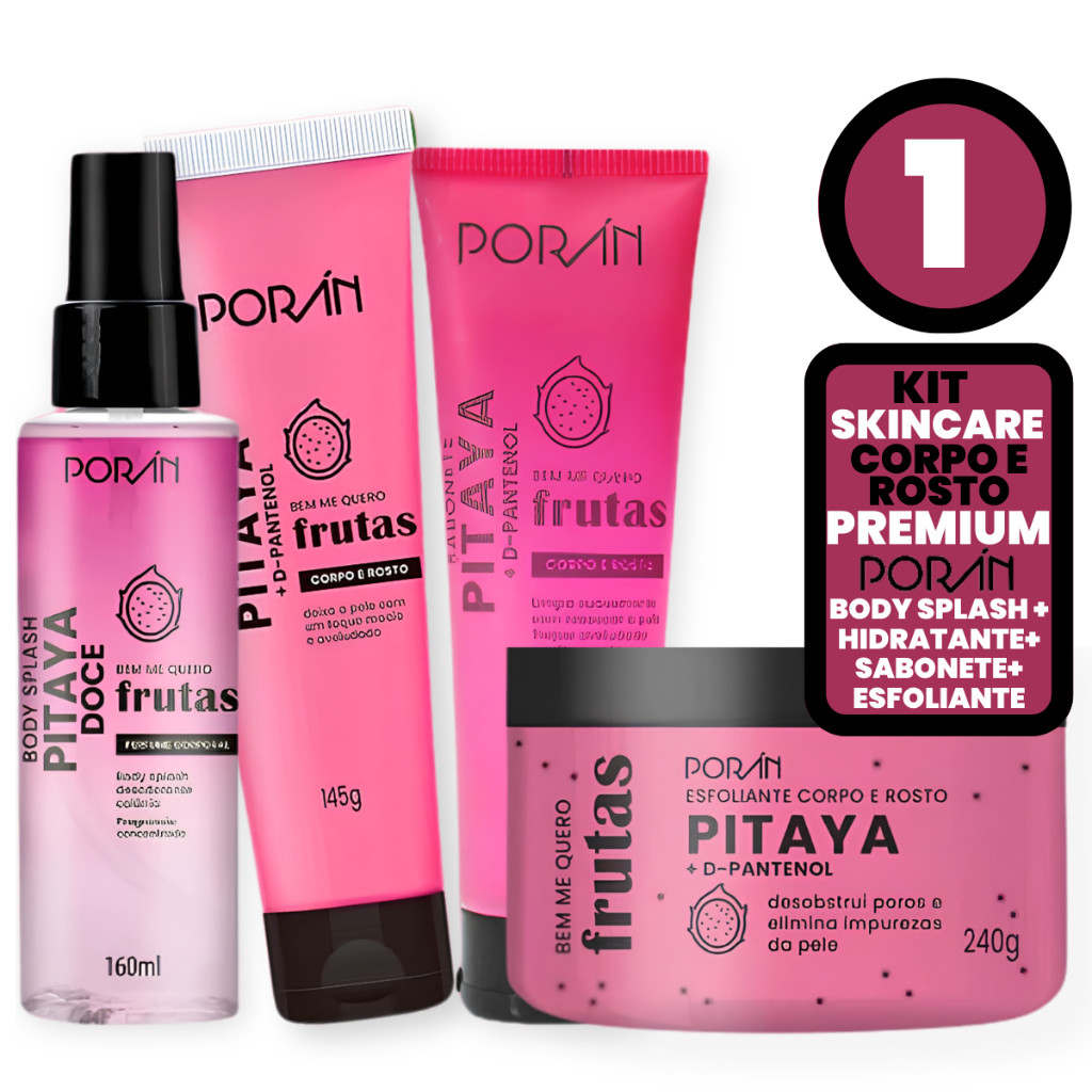 Kit Poran Skincare Corpo e Rosto Completo 4 Itens Banho Premium