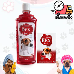 Shampoo + Sabonete 6 em 1 Rex 500ml Cheiroso Para Cães Cachorro